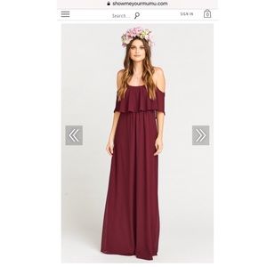 CAITLIN RUFFLE MAXI DRESS ~ MERLOT CHIFFON XS